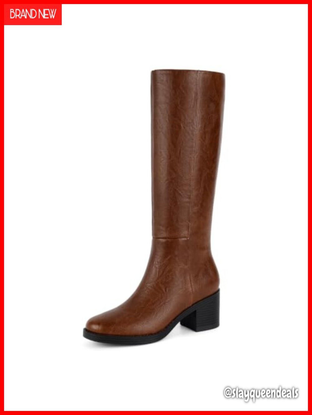 Easyfox Womens Knee High Boots Chunky Heel Round Toe Tall Faux Leather